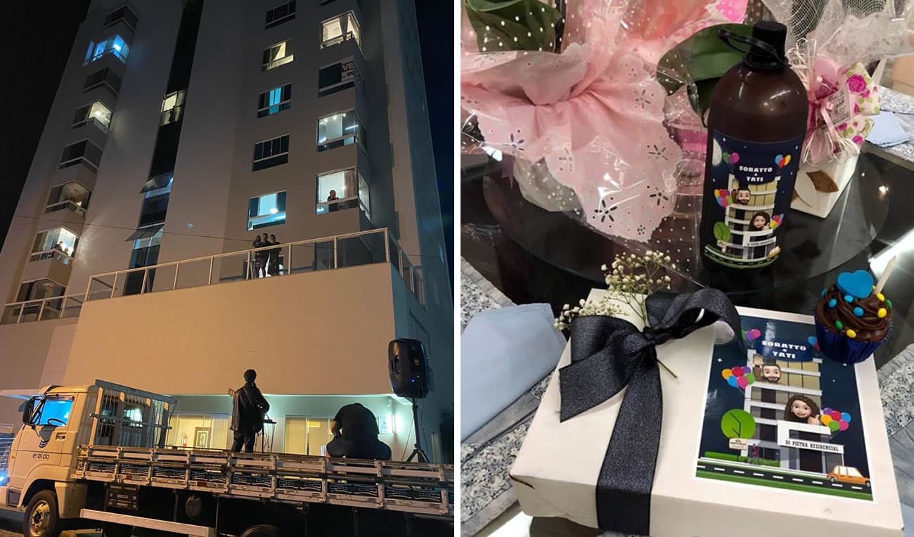 Em quarentena, vizinhos fazem festa de aniversário com cada um em seu apartamento
