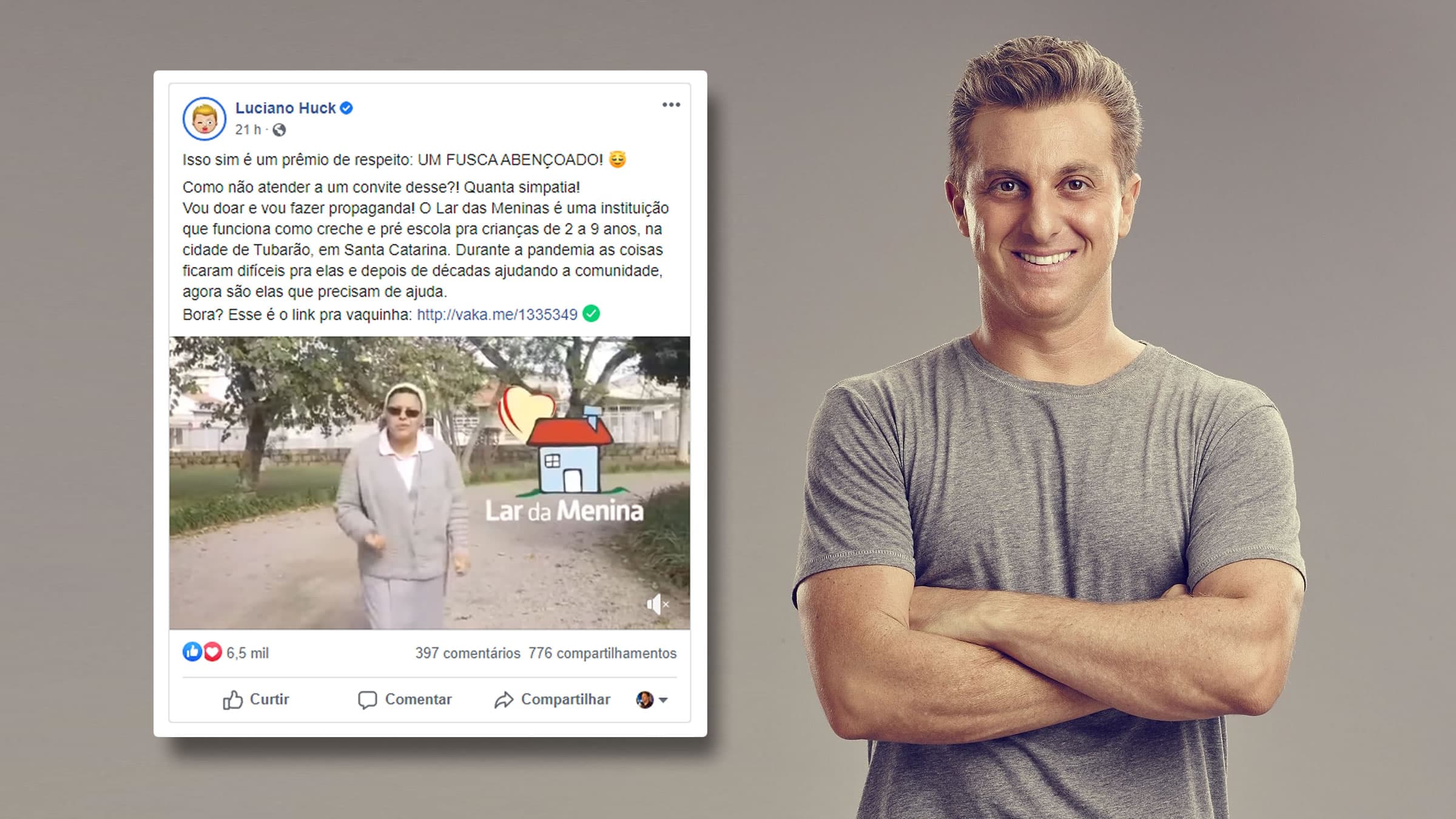 Luciano Huck compartilha vídeo do "Fusquinha Abençoado"
