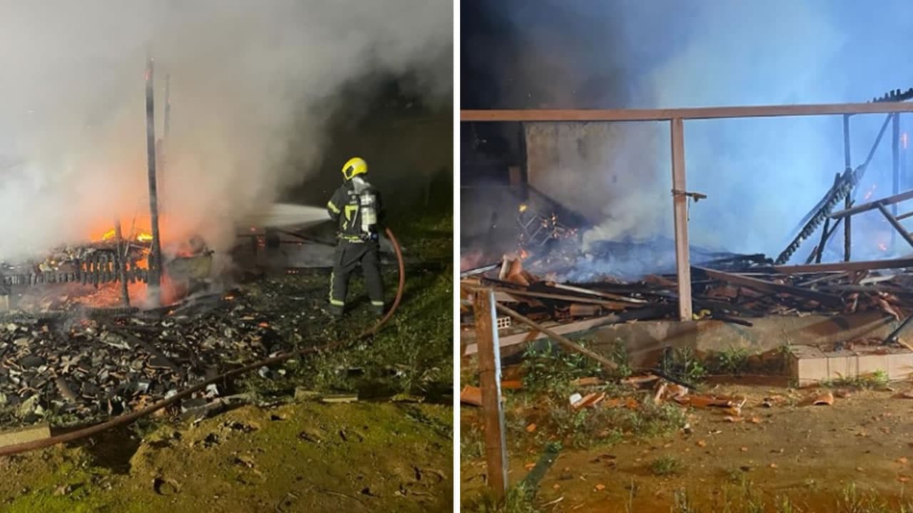 Casa é destruída por incêndio em Tubarão