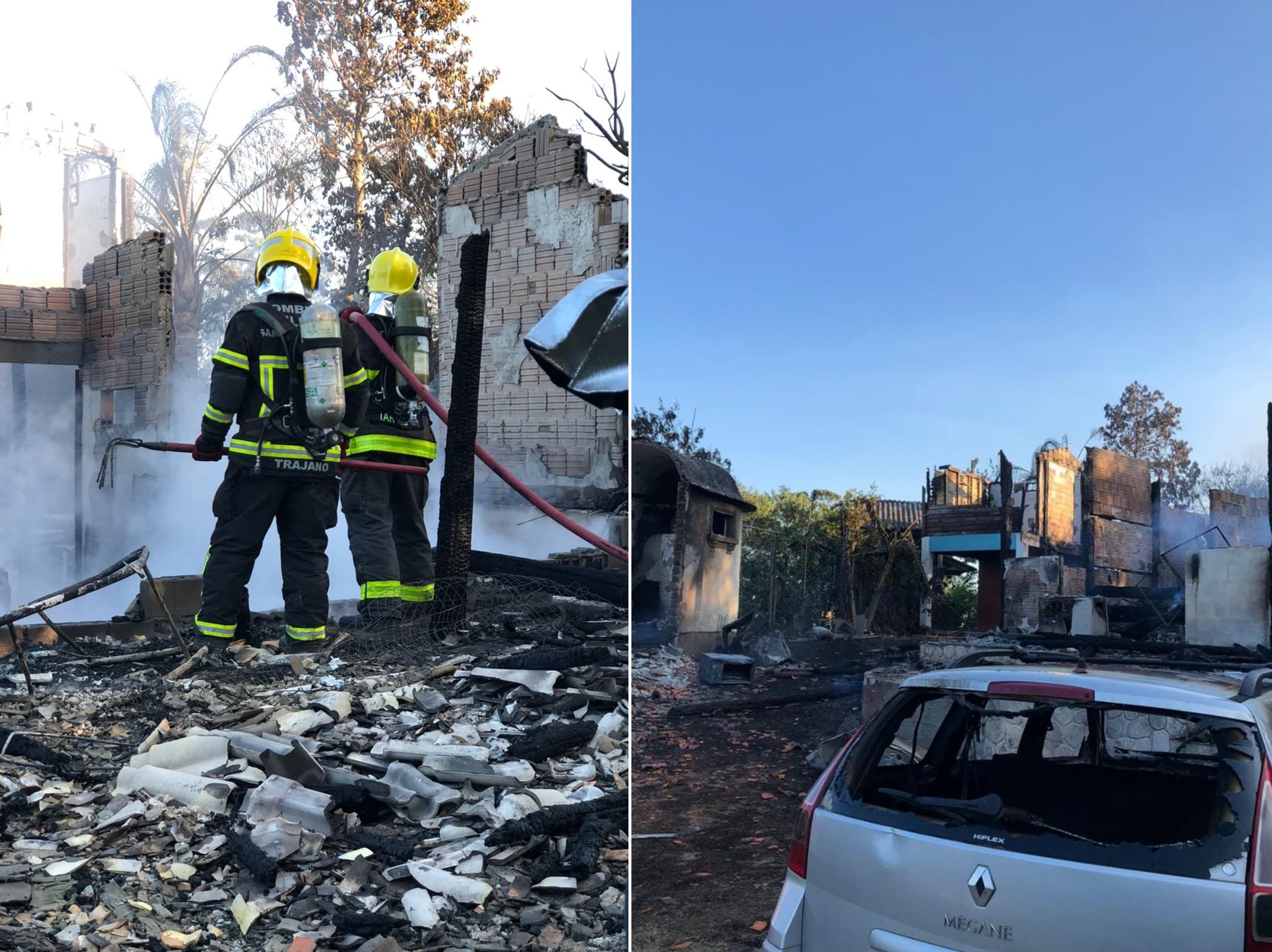 Casa de 250 metros quadrados, carro e motocicleta são destruídos por incêndio
