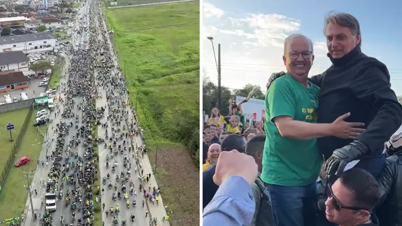 Presidente Bolsonaro (PL) participa de motociata pelas ruas de Joinville