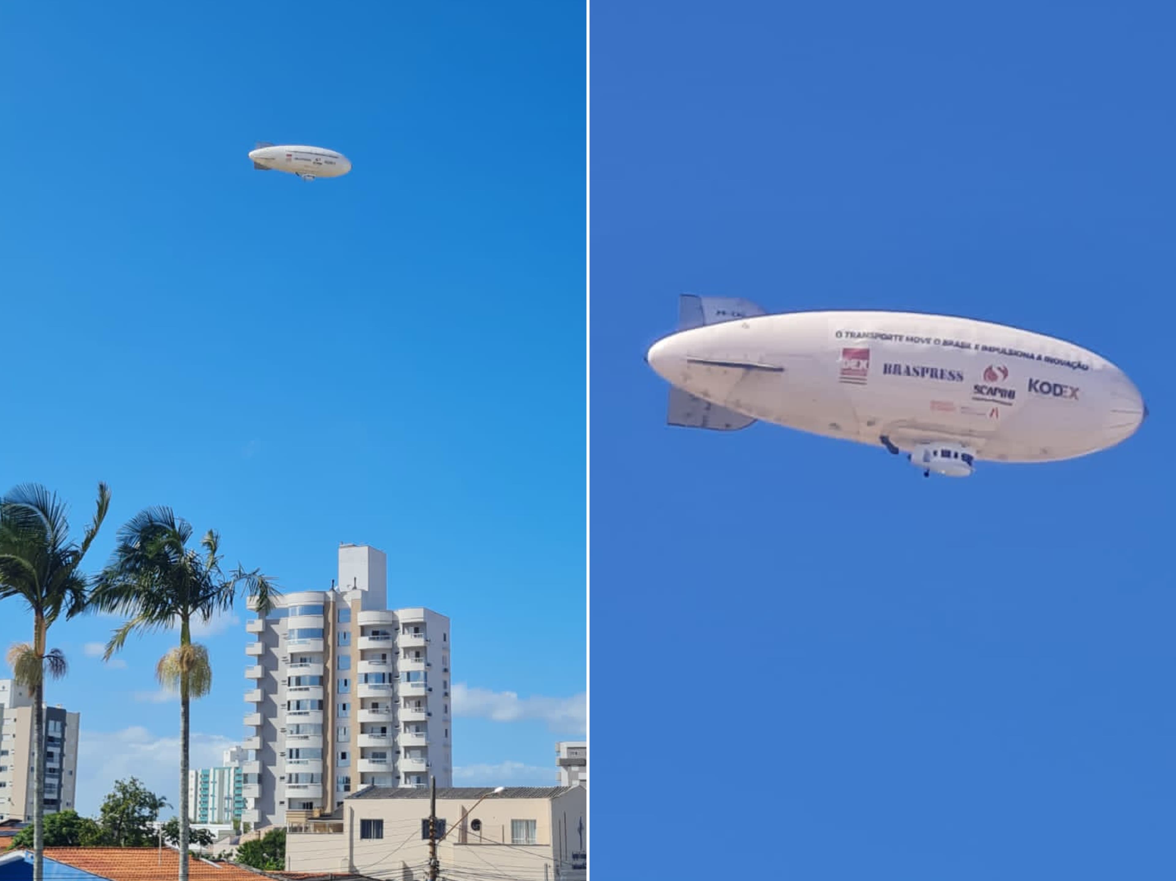 Dirigível de 48 metros de comprimento sobrevoa cidades da região de Tubarão