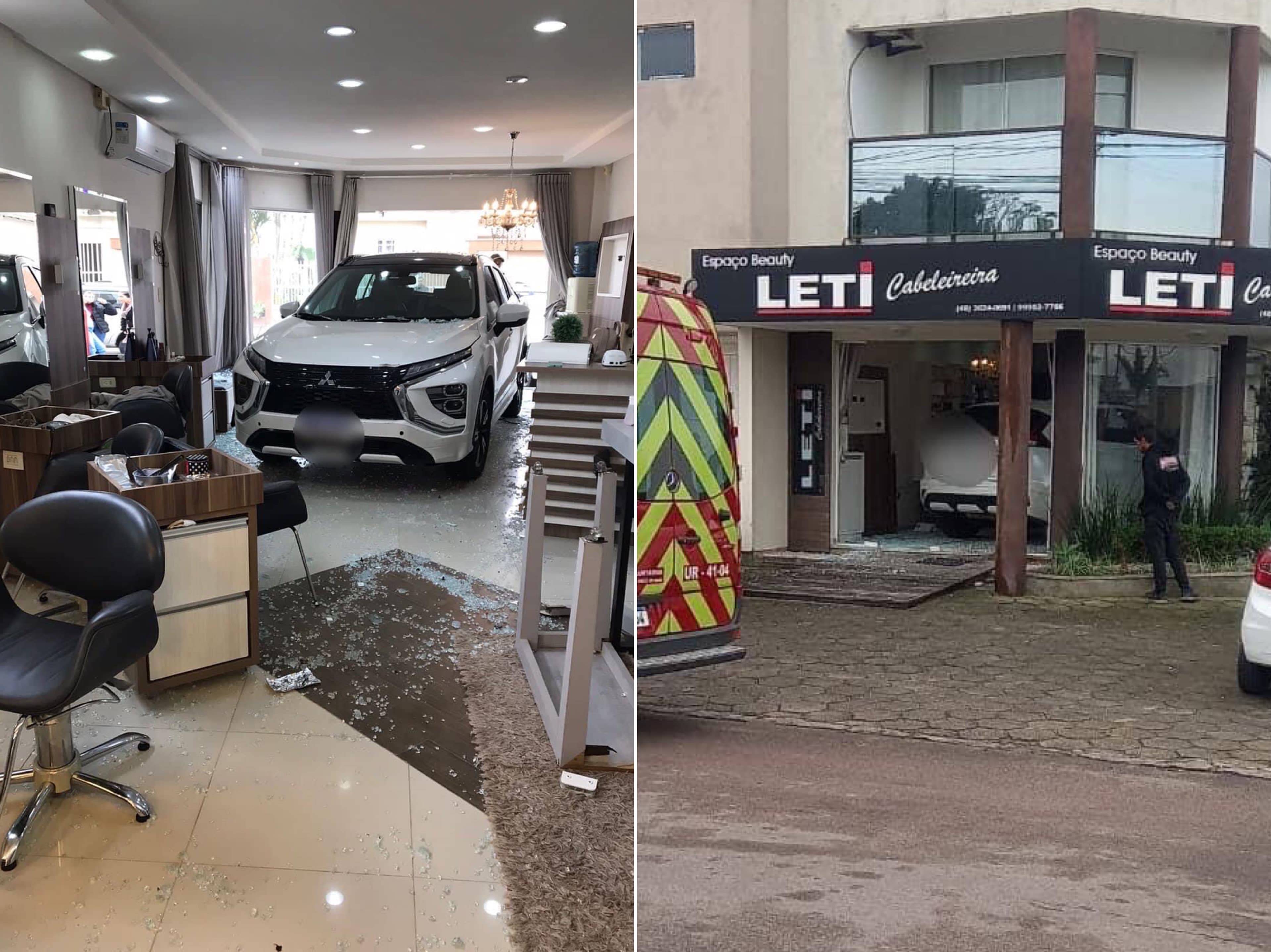 Carro invade salão de beleza e cliente fica ferida