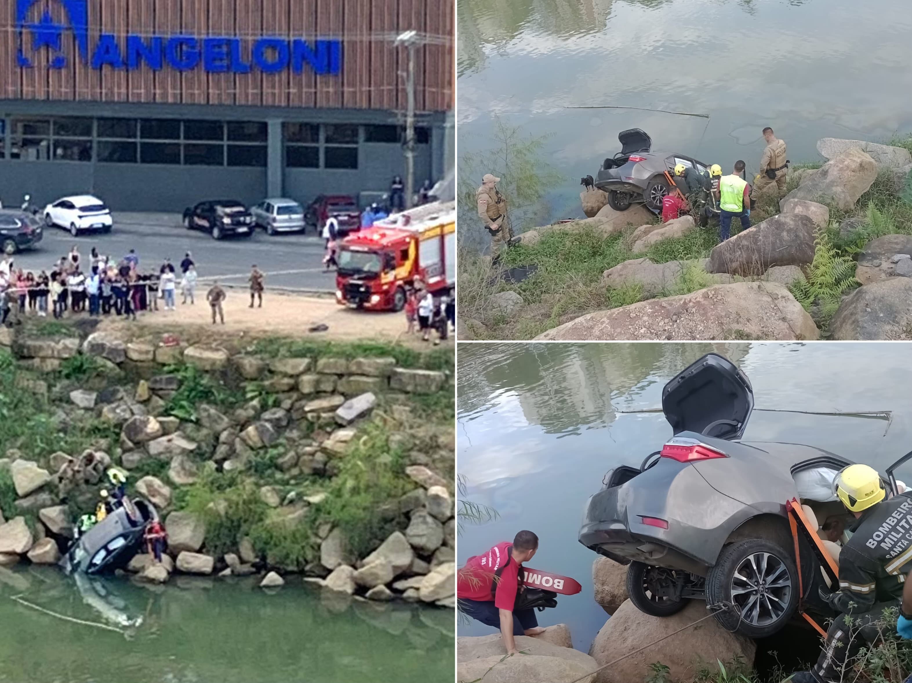 Idoso perde o controle do carro e cai no rio no Centro de Tubarão