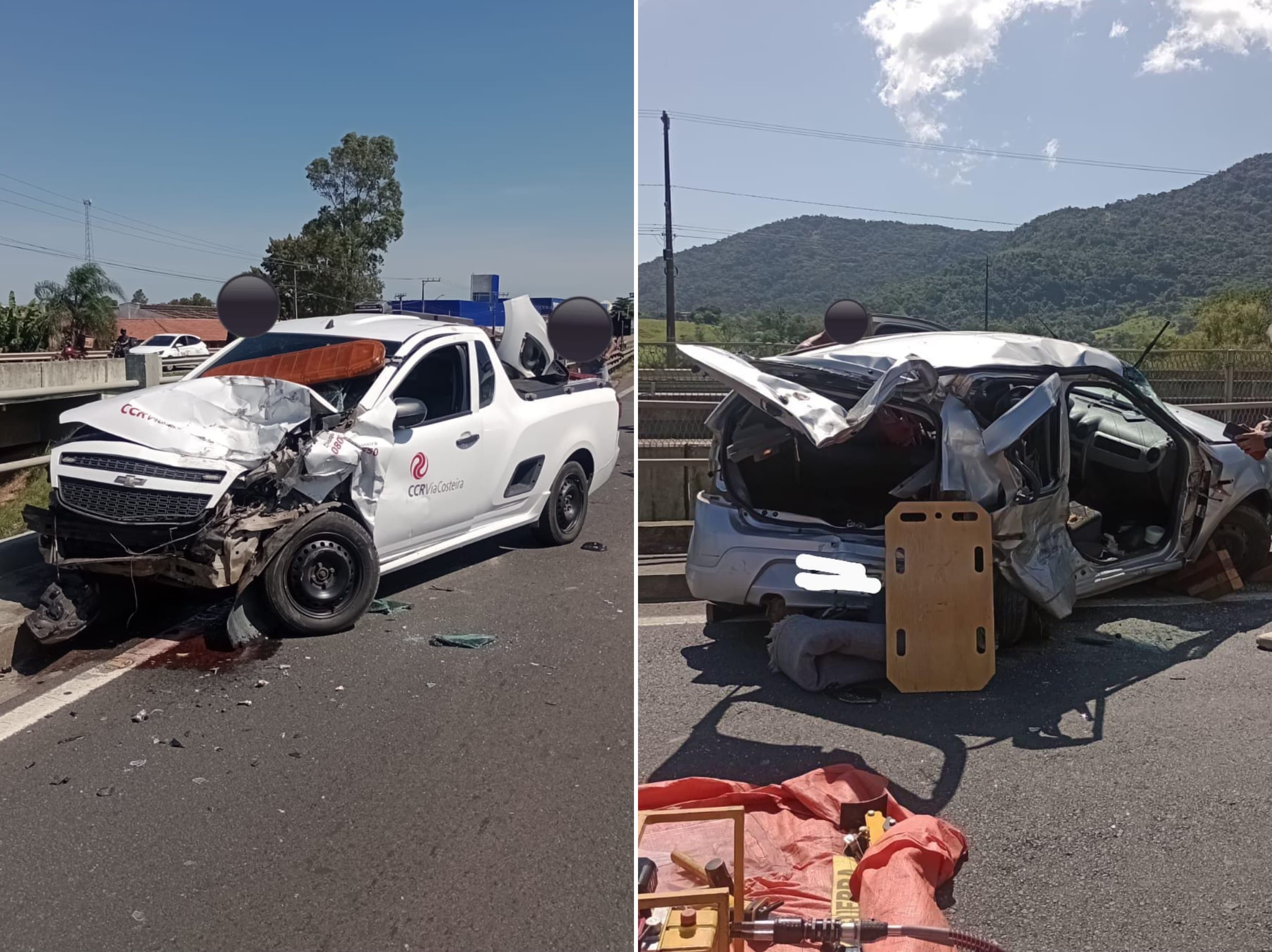 Engavetamento na BR-101 envolvendo carro da CCR deixa condutores encarcerados