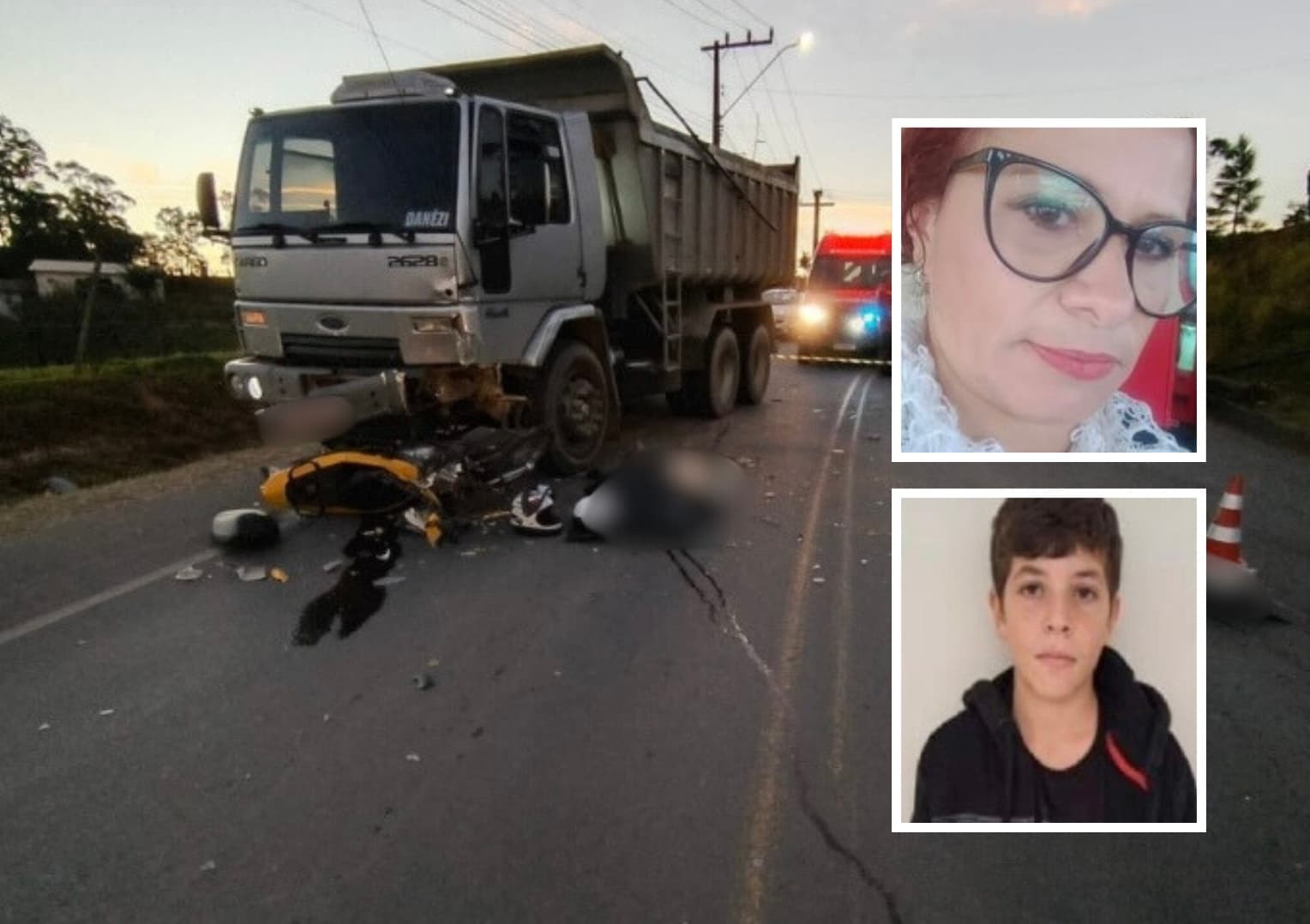 Mãe e filho morrem em acidente de moto envolvendo caminhão