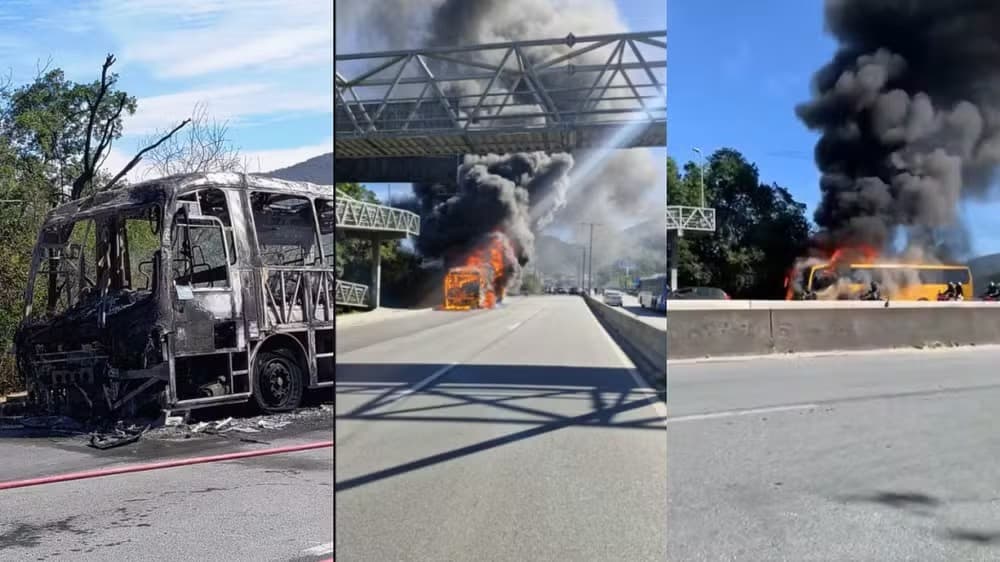 Ônibus pega fogo e motociclista morre após acidente em SC