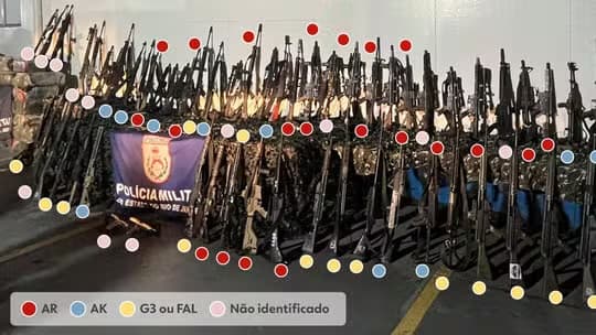 Polícia apreendeu fuzis de 7 modelos diferentes em megaoperação no Rio