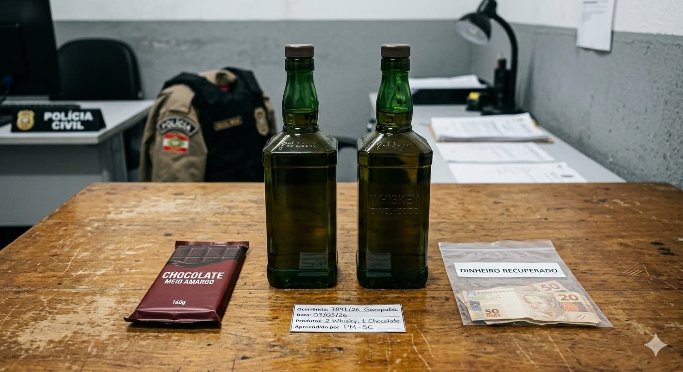 Homem é detido por funcionários após furtar uísque e chocolate