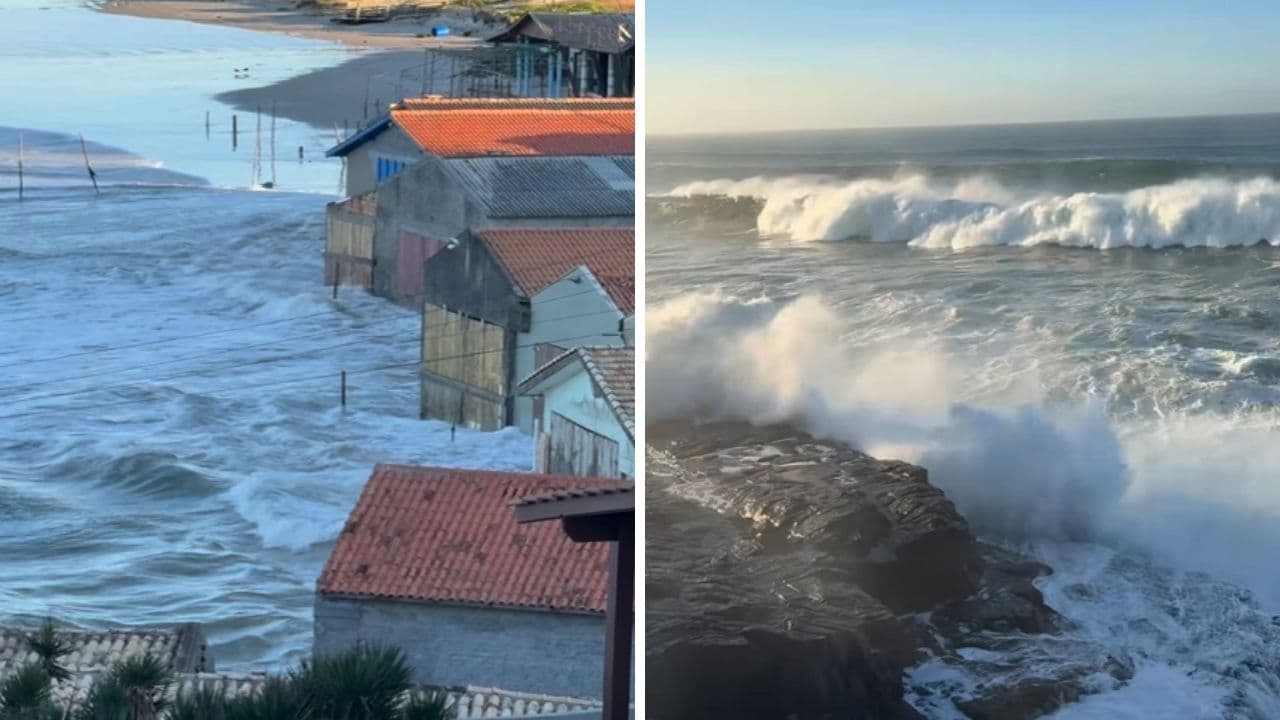 ▶️ Ciclone bomba faz mar “engolir” faixa de areia no Farol de Santa Marta
