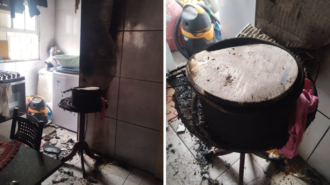 Moradora controla incêndio em fritadeira antes da chegada dos bombeiros