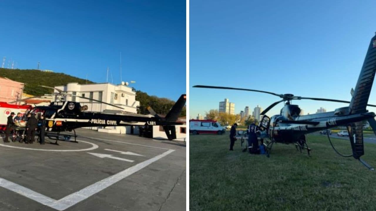 Idoso sofre queda de seis metros em Laguna e é transferido de helicóptero para Tubarão