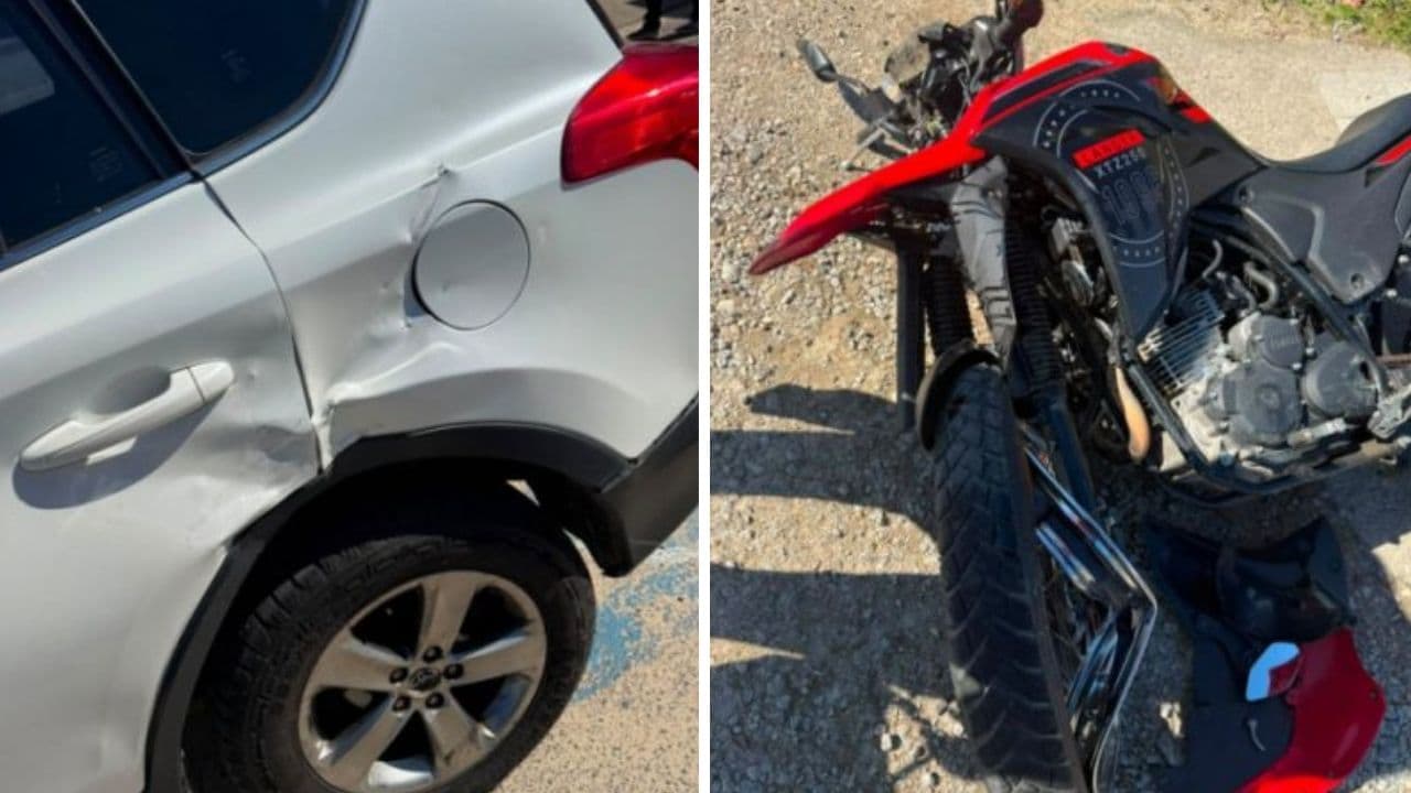 Motociclista sofre suspeita de traumatismo craniano após colisão com automóvel