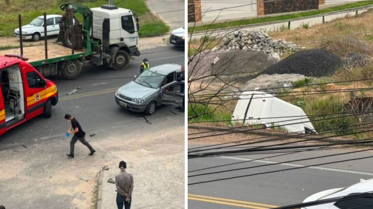 Colisão entre dois carros deixa veículo em barranco na SC-370