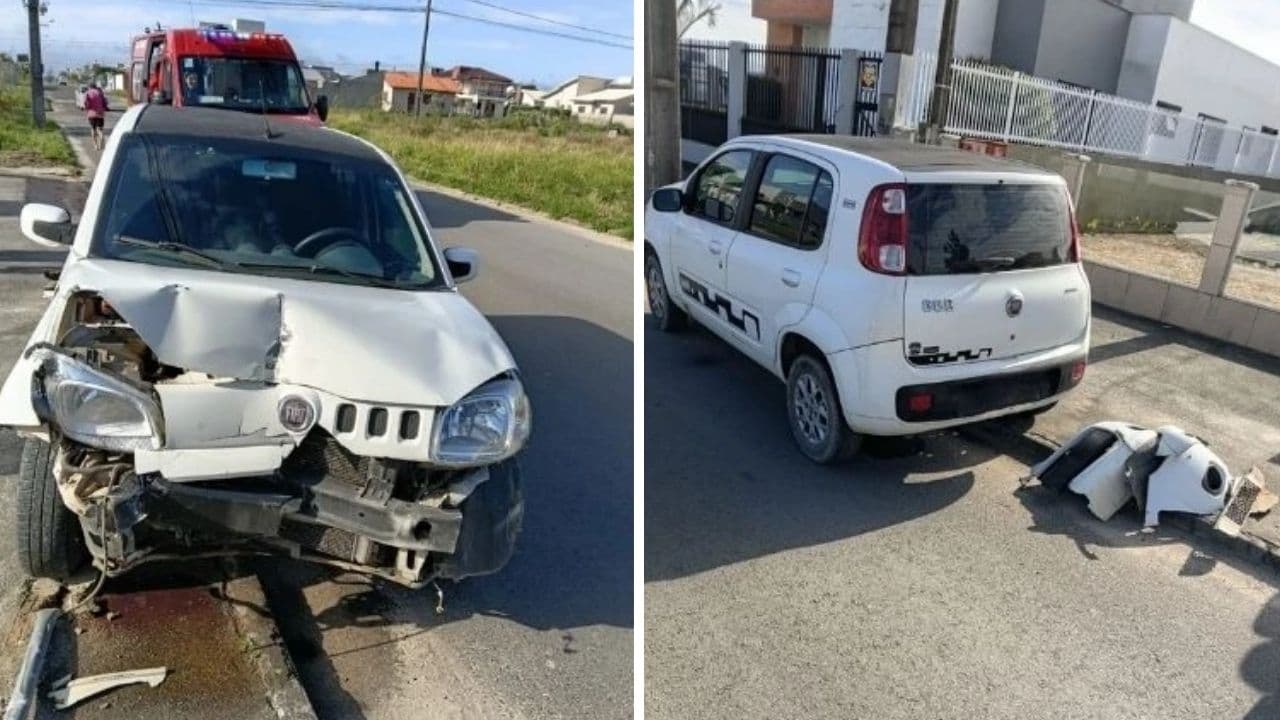Motorista se distrai, perde controle do carro e bate em poste