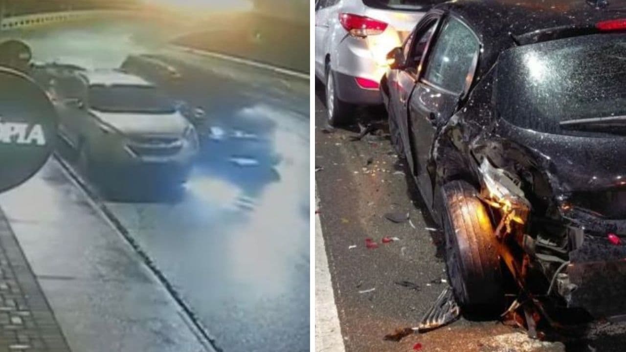 Jovem escapa de ser atropelado mas tem carro destruído durante a madrugada