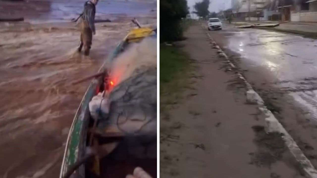 ▶️ Possível tsunami meteorológico arrasta barcos e invade ruas no litoral