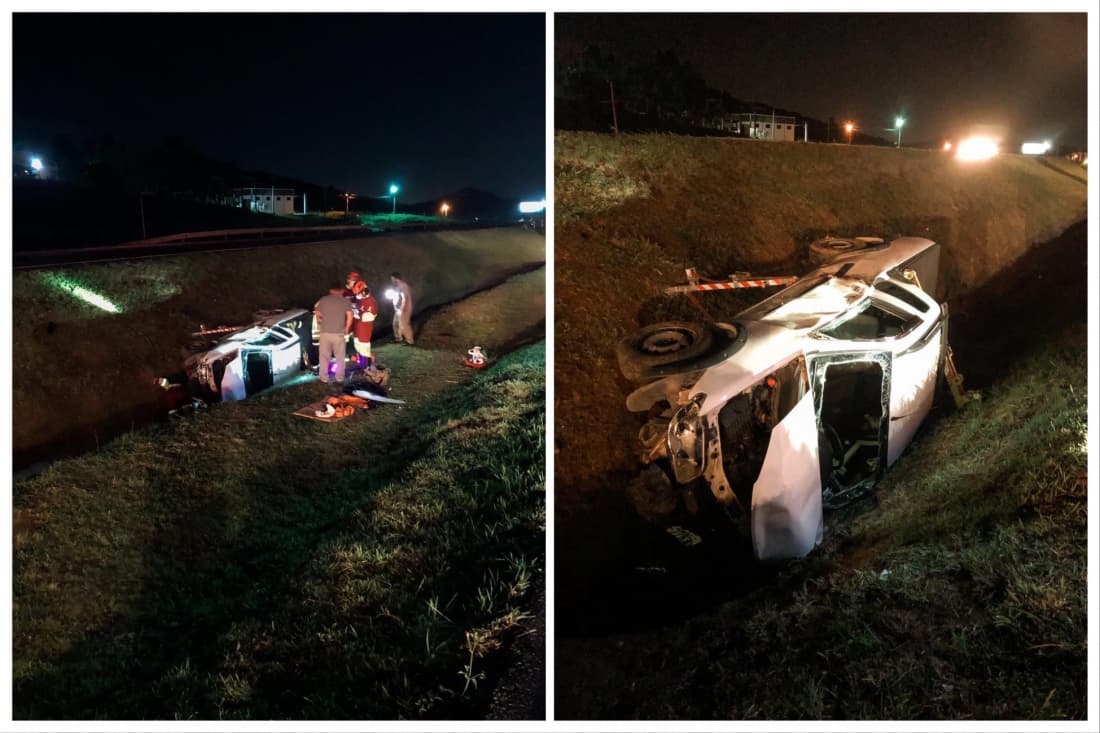 Mulher é encaminhada para Hospital após capotamento na BR-101
