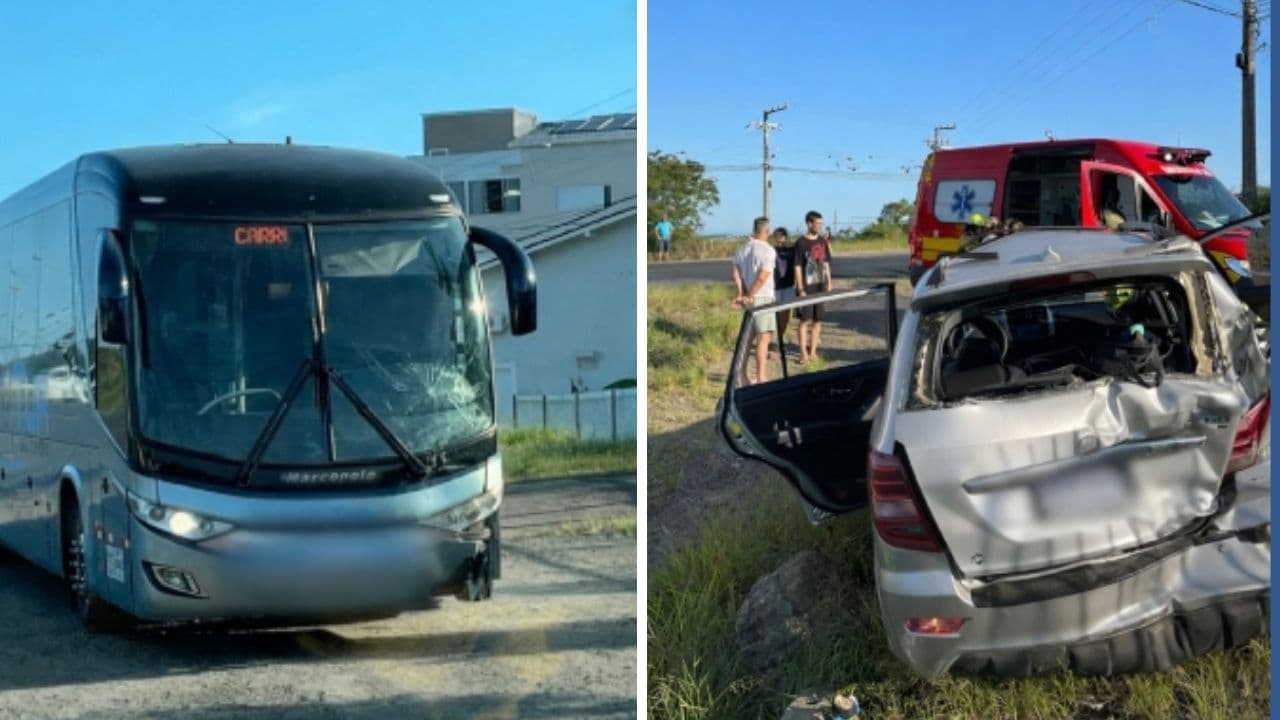 Colisão entre carro e ônibus deixa criança e outros quatro feridos na SC-370
